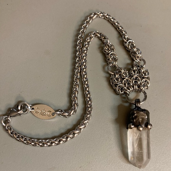 Handmade maille gemstone crystal quartz charm boho silver goth necklace - Picture 10 of 11